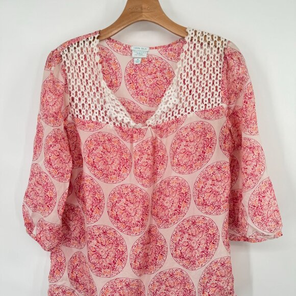 Calypso St. Barth For Target 100% Silk Pink pattern  Blouse  tunic size Medium - Picture 4 of 10